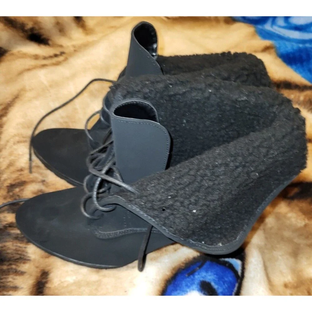 White Mountain Womens Sydnie Ankle Boots Black Faux Leather Fur Lined Size 11